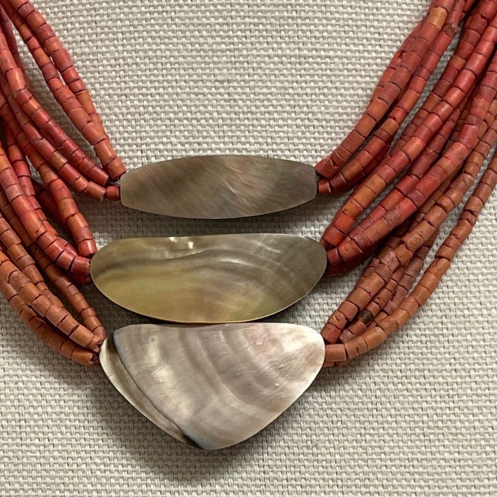 3 Vintage Boho Necklaces 1 Signed Marquet Bamboo Fringe Clay - Picture 10 of 11